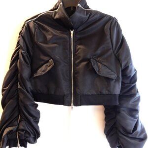 Azalea Wang Black Satin Cropped Puffer Jacket in Size L